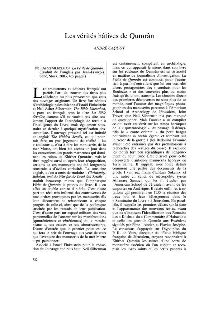 Les vérités hâtives de Qumrân
 – page 1