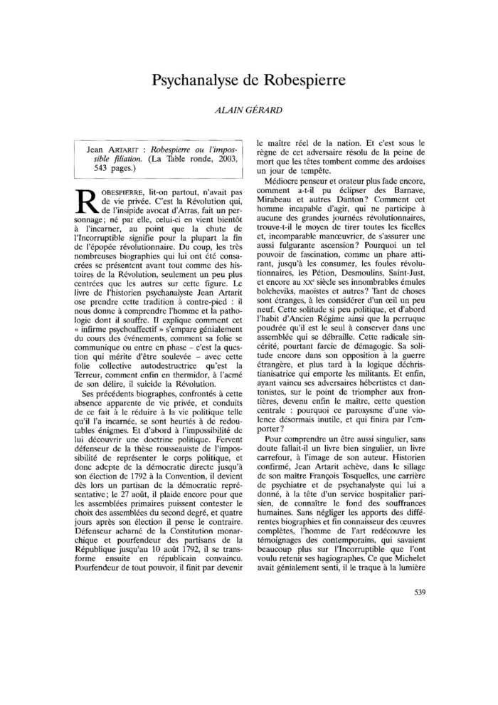 Psychanalyse de Robespierre
 – page 1