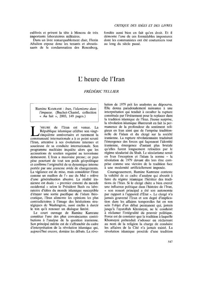 L’heure de l’Iran
 – page 1