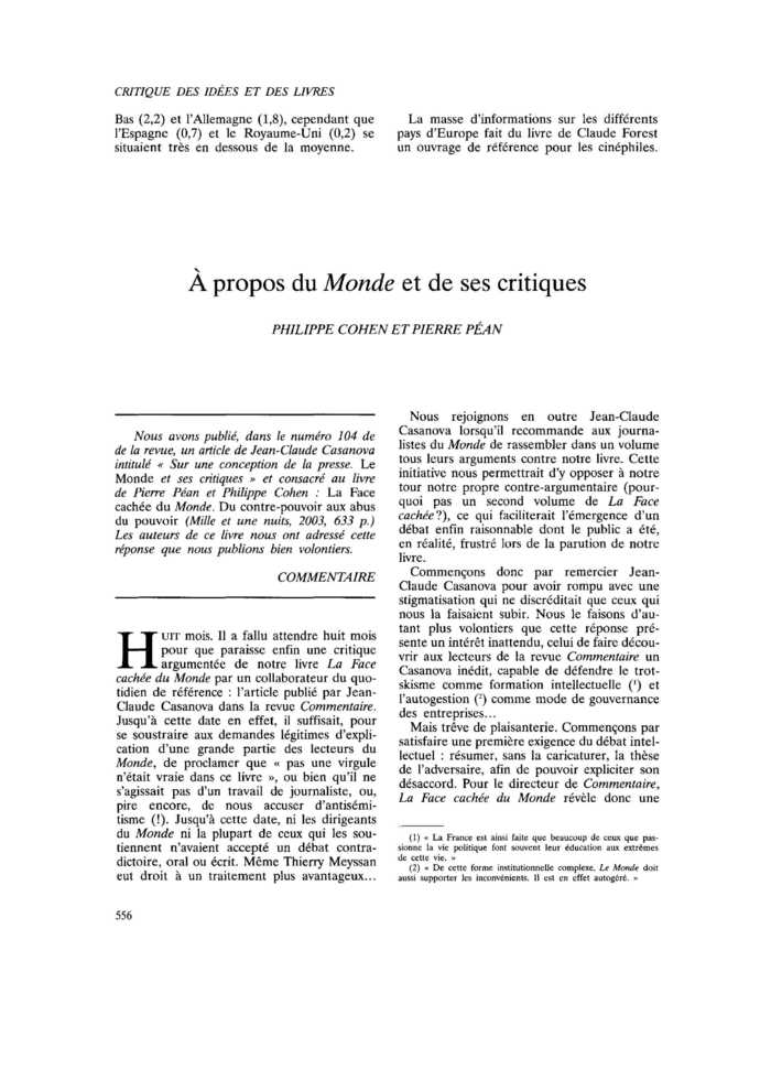 À propos du Monde et de ses critiques
 – page 1