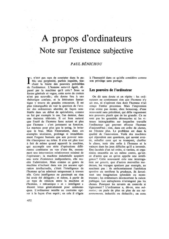 À propos d’ordinateurs. Note sur l’existence subjective
 – page 1