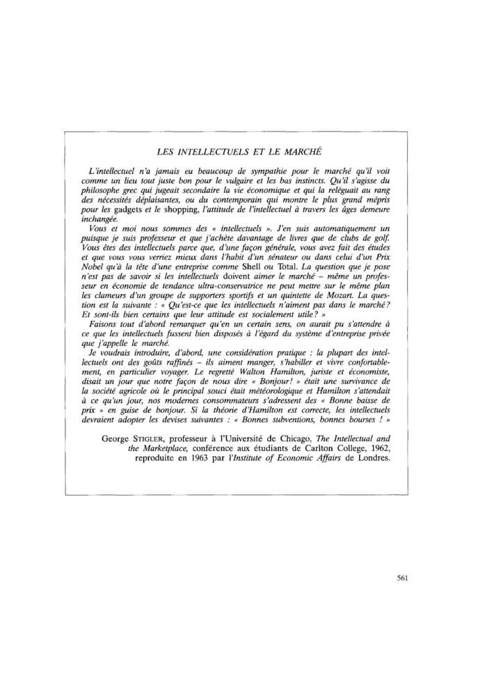 LES INTELLECTUELS ET LE MARCHÉ
 – page 1