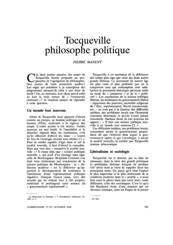 Tocqueville philosophe politique
 – page 1