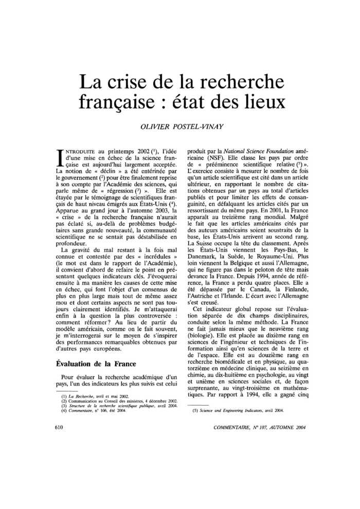 La crise de la recherche française : état des lieux
 – page 1