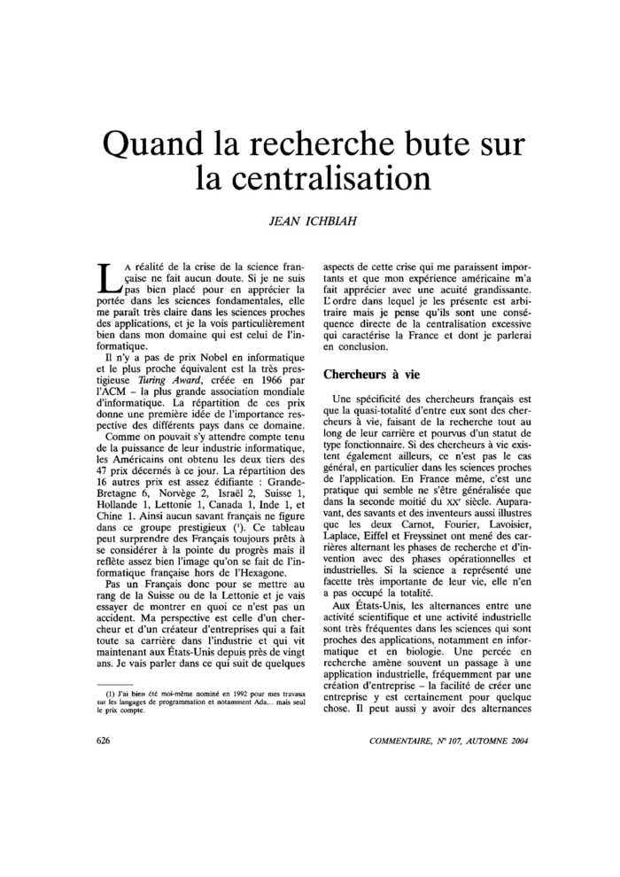 Quand la recherche bute sur la centralisation
 – page 1