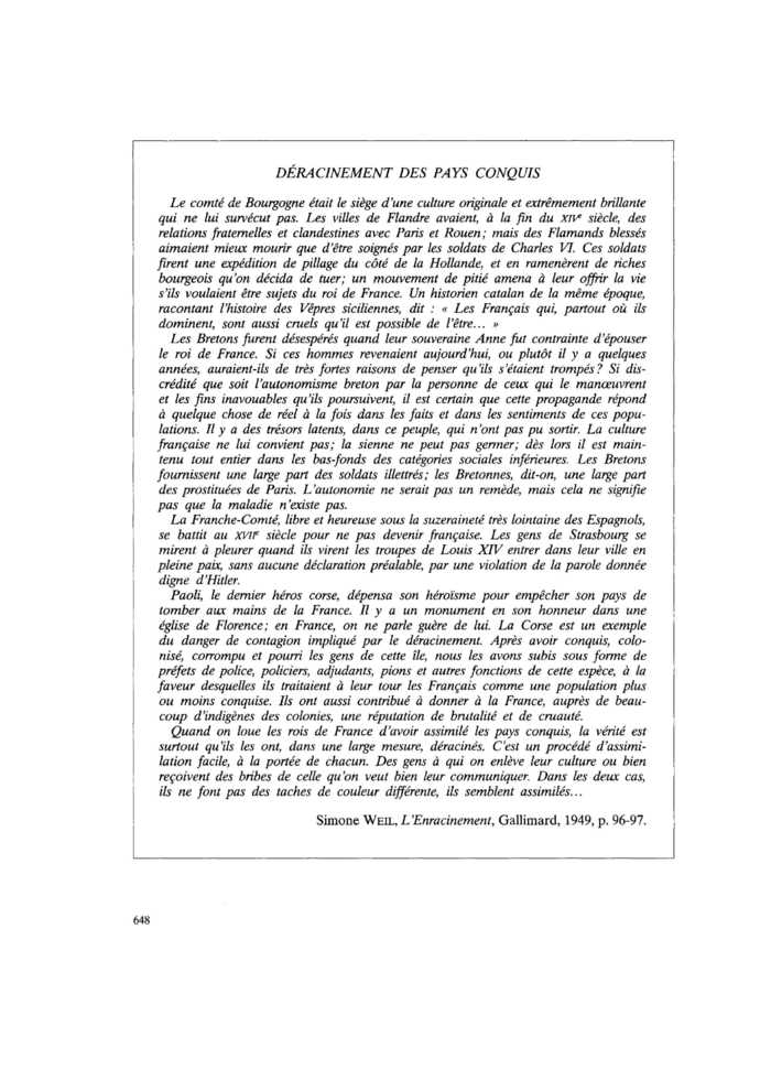 DÉRACINEMENT DES PAYS CONQUIS
 – page 1