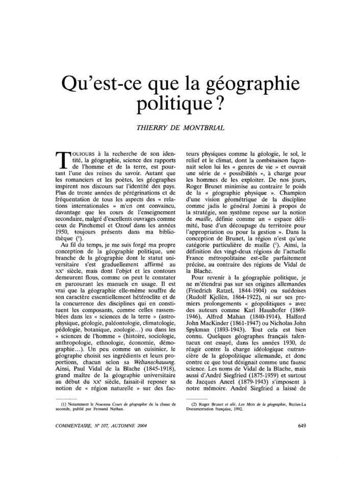Qu’est-ce que la géographie politique ?
 – page 1