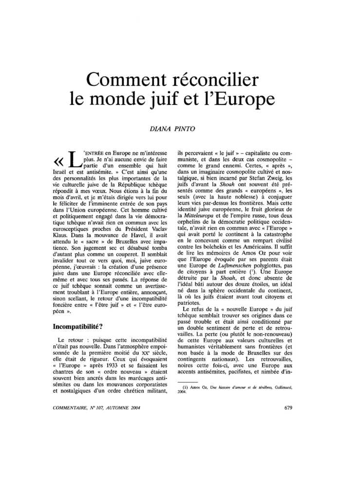 Comment réconcilier le monde juif et l’Europe
 – page 1