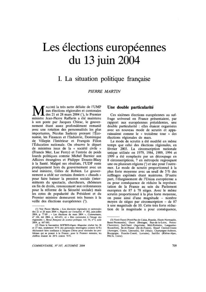 I. La situation politique française
 – page 1