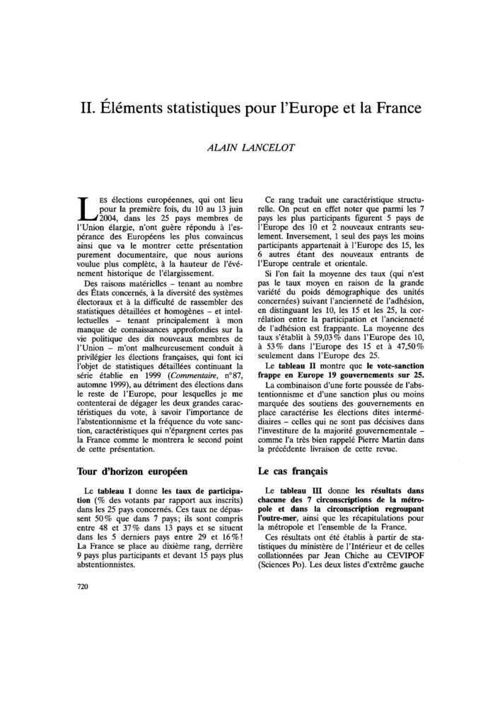 II. Eléments statistiques pour l’Europe et la France
 – page 1