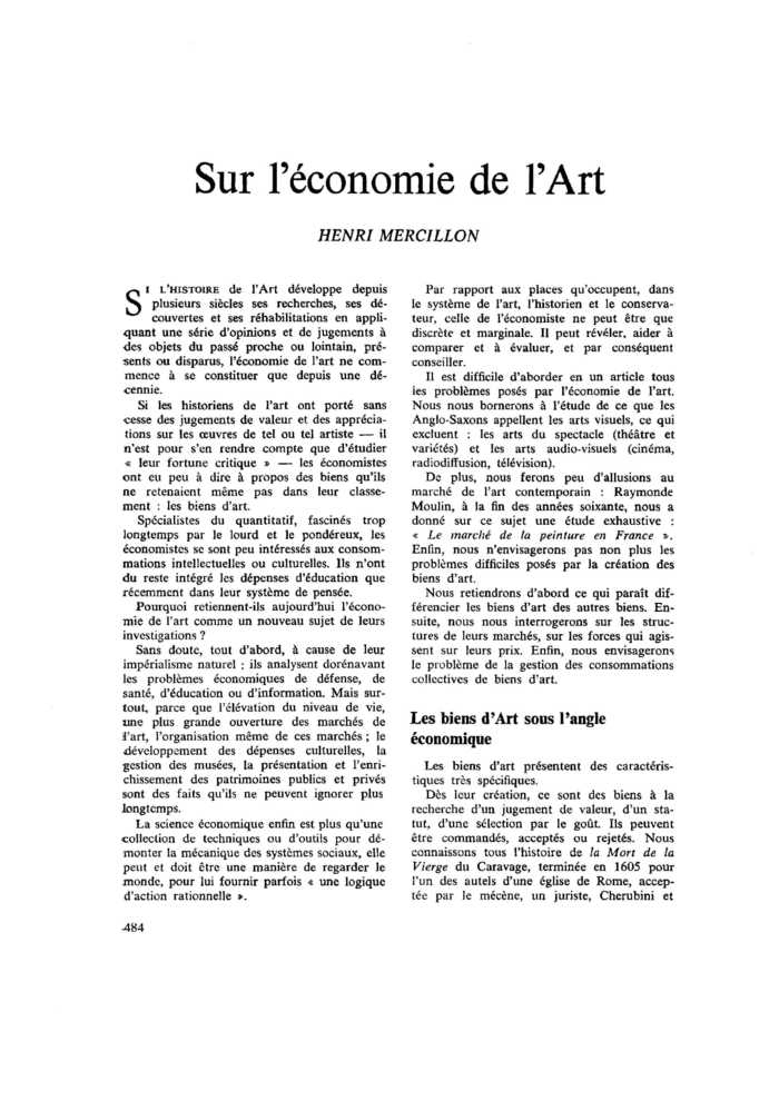 Sur l’économie de l’Art
 – page 1
