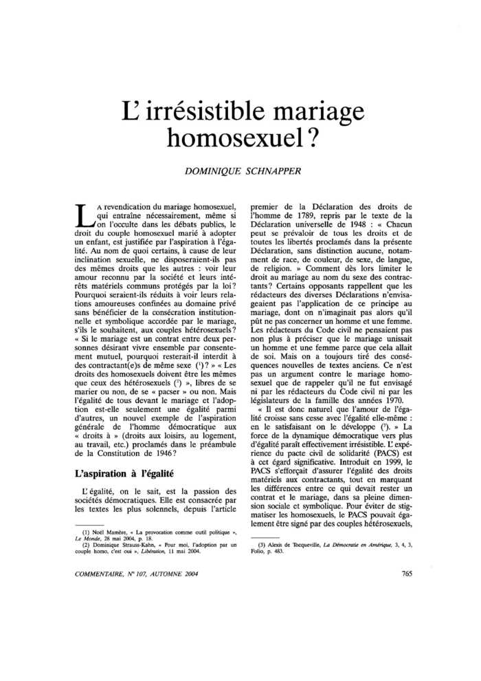 L’irrésistible mariage homosexuel ?
 – page 1