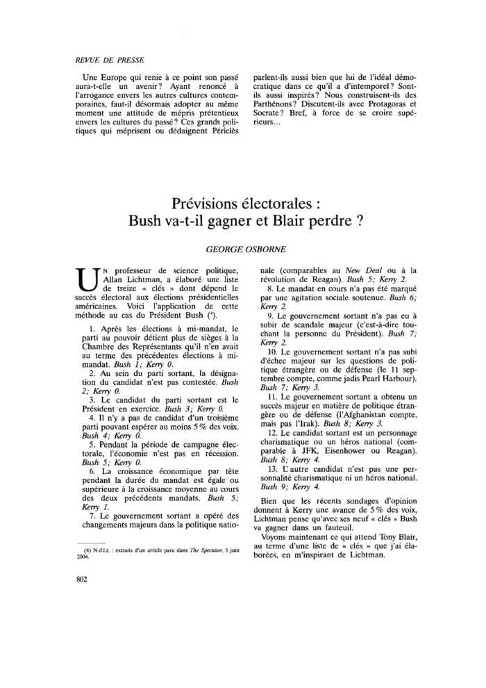 Prévisions électorales : Bush va-t-il gagner et Blair perdre ?
 – page 1