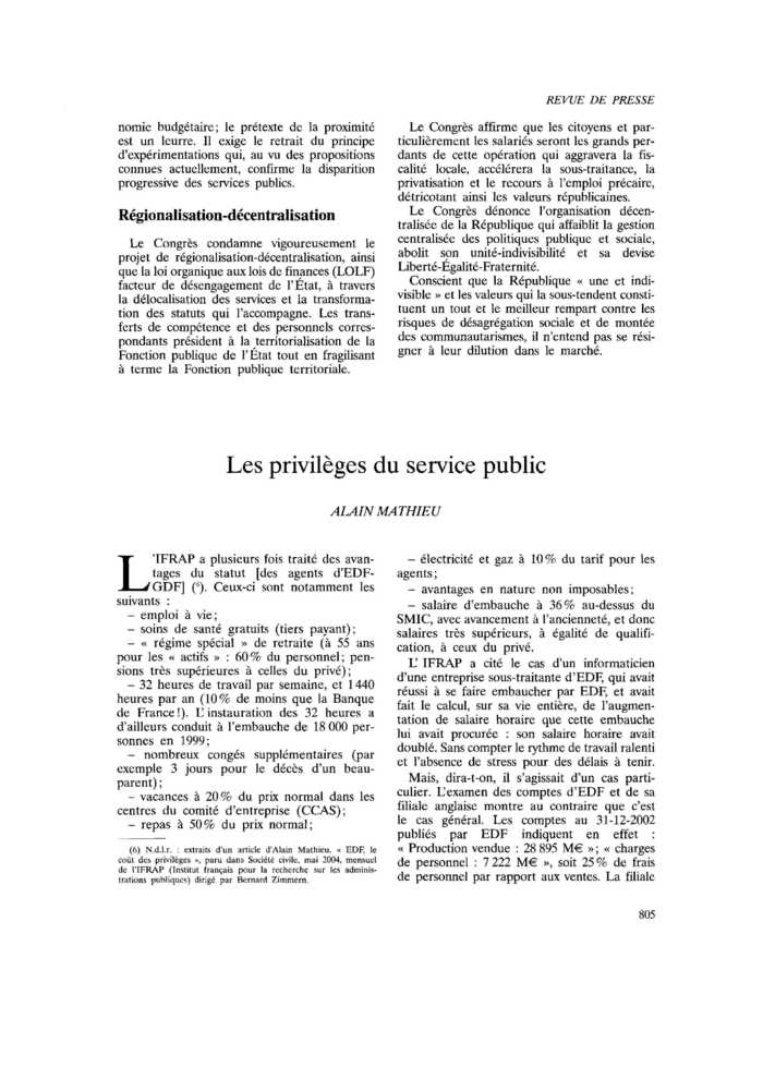 Les privilèges du service public
 – page 1