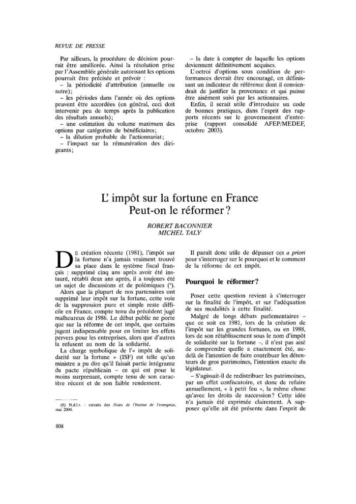 L’impôt sur la fortune en France. Peut-on le réformer ?
 – page 1
