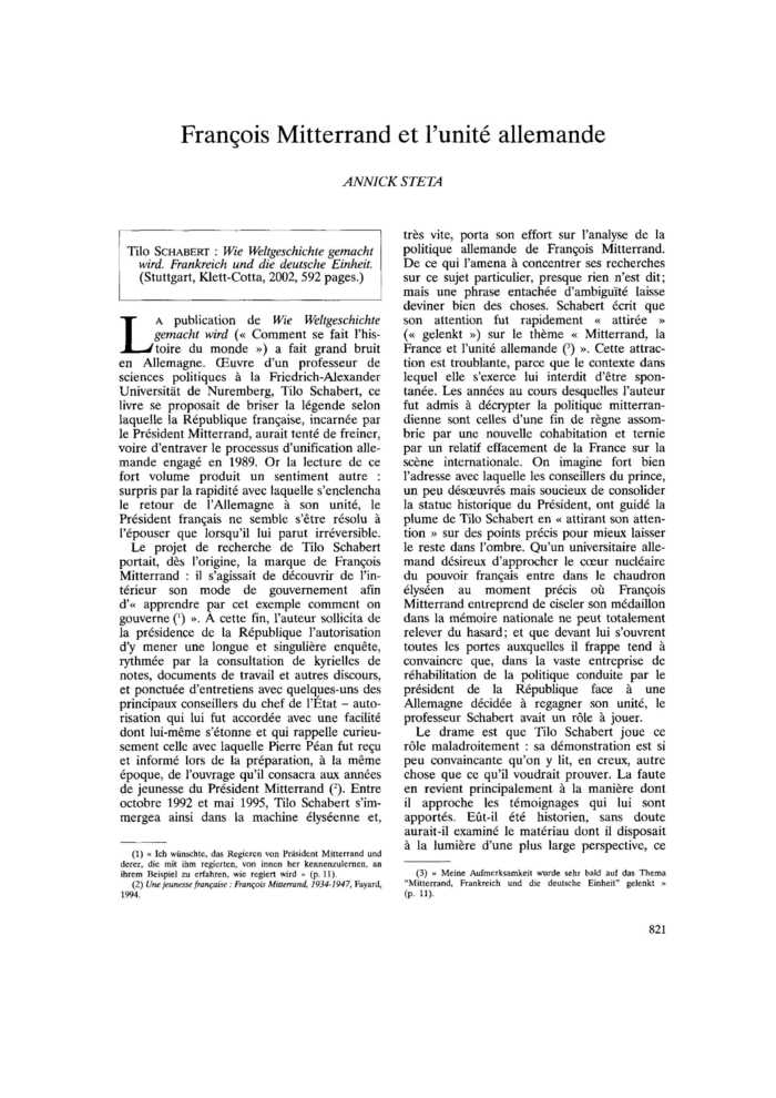 François Mitterrand et l’unité allemande
 – page 1