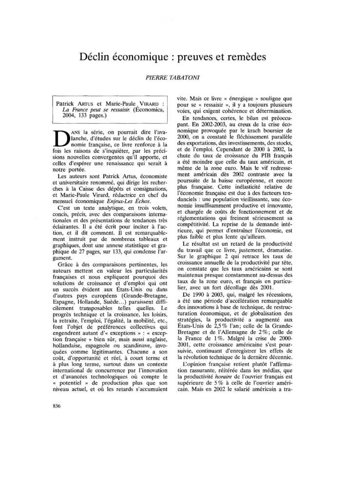 Déclin économique : preuves et remèdes
 – page 1
