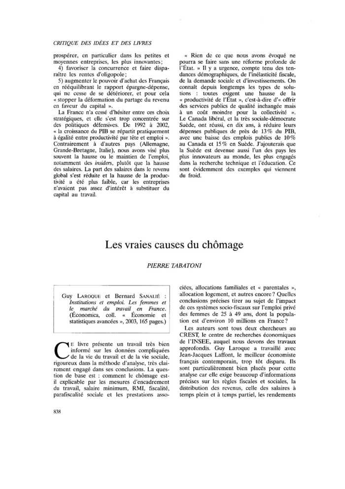 Les vraies causes du chômage
 – page 1