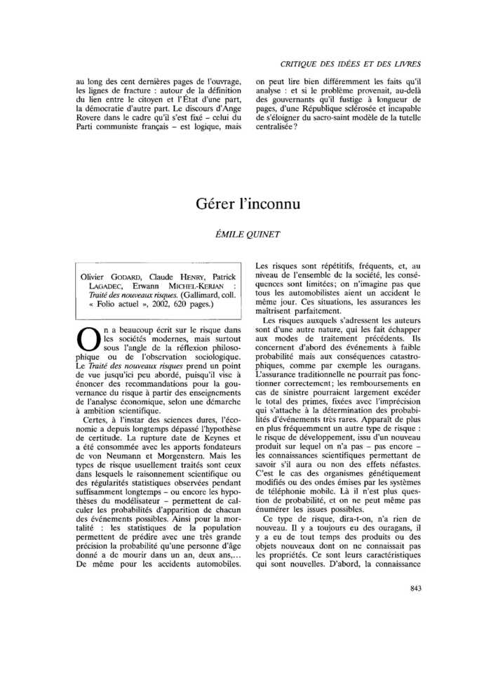 Gérer l’inconnu
 – page 1
