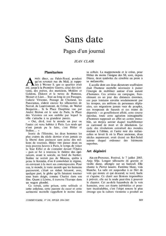 Sans date. Pages d’un journal
 – page 1