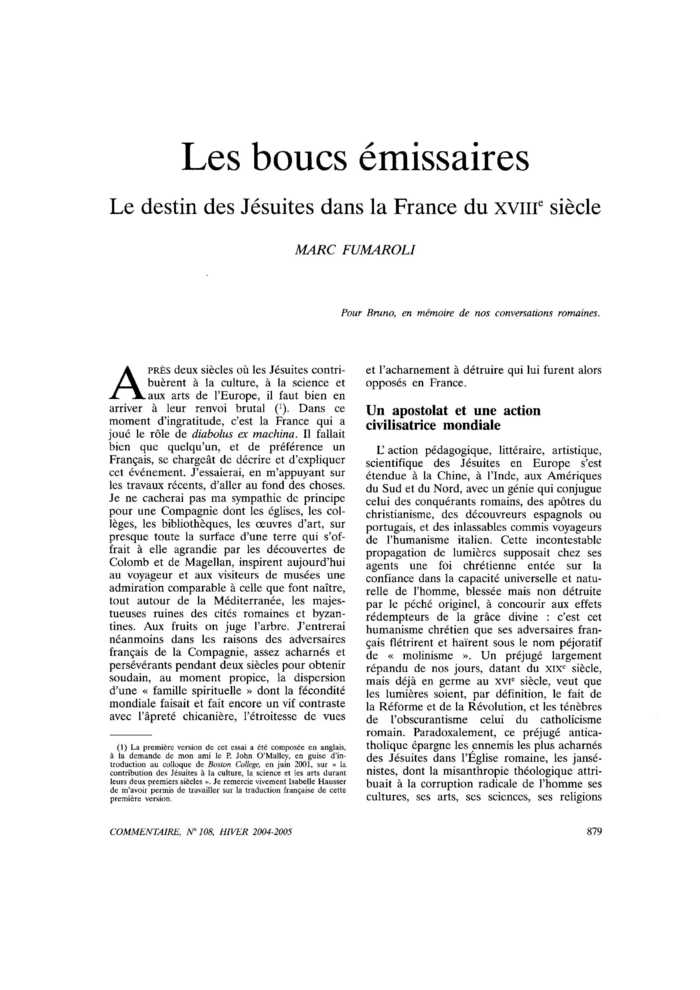 Les boucs émissaires. Le destin des Jésuites dans la France du XVIIIe siècle
 – page 1