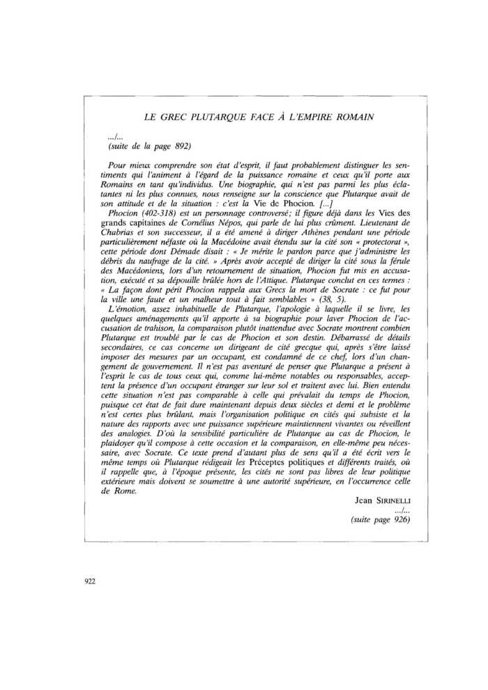 LE GREC PLUTARQUE FACE À L’EMPIRE ROMAIN (suite)
 – page 1
