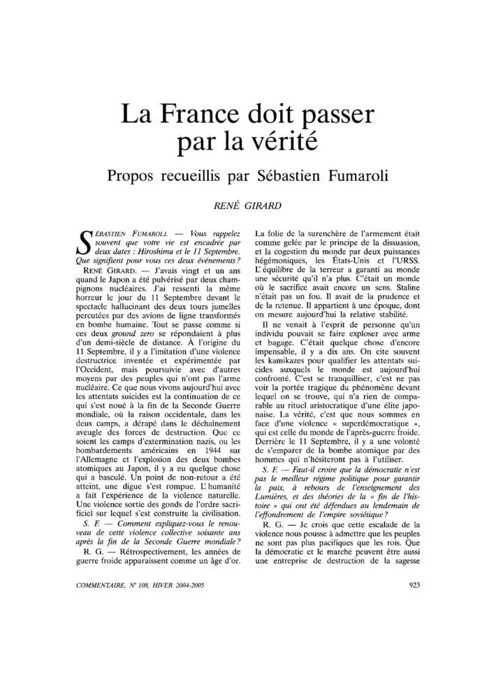 La France doit passer par la vérité
 – page 1