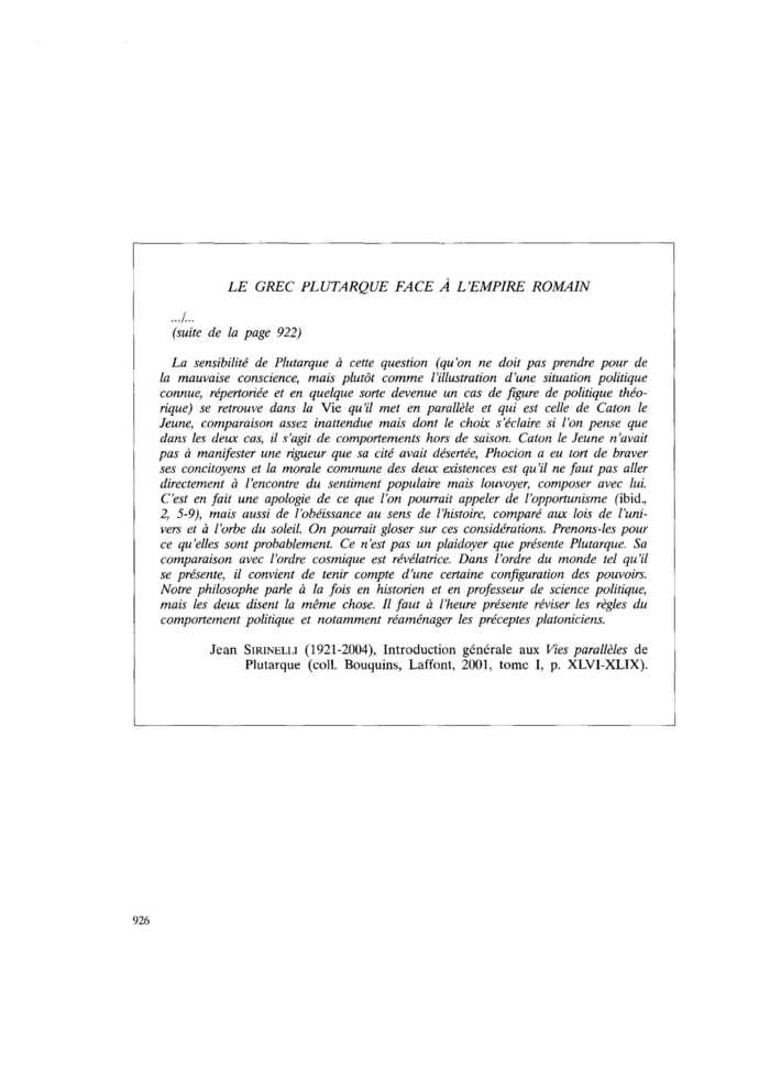 LE GREC PLUTARQUE FACE À LEMPIRE ROMAIN (suite)
 – page 1