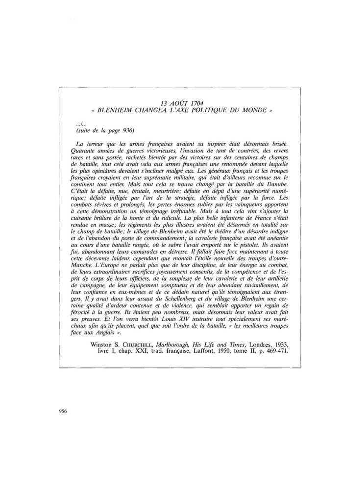 13 AOÛT 1704 « BLENHEIM CHANGEA L’AXE POLITIQUE DU MONDE » (suite)
 – page 1