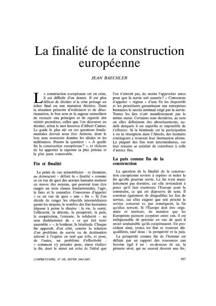 La finalité de la construction européenne
 – page 1