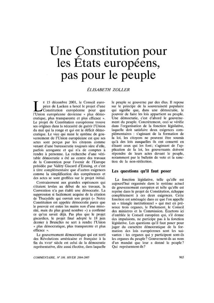 Une Constitution pour les États européens, pas pour le peuple
 – page 1