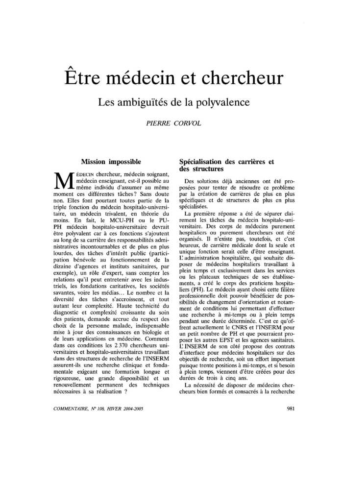 Être médecin et chercheur. Les ambiguïtés de la polyvalence
 – page 1