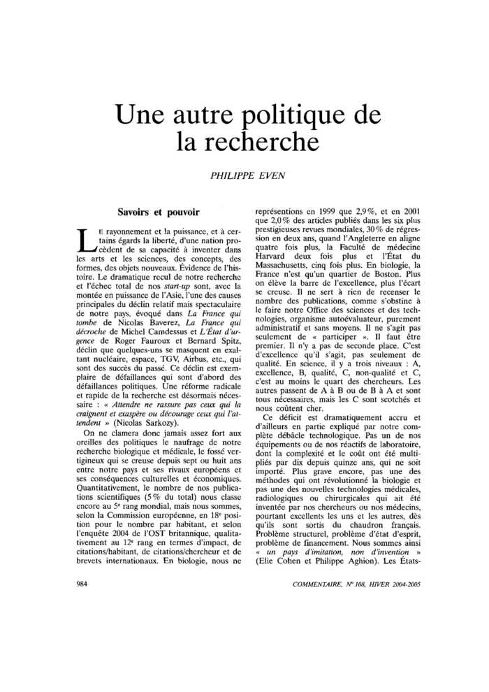 Une autre politique de la recherche
 – page 1