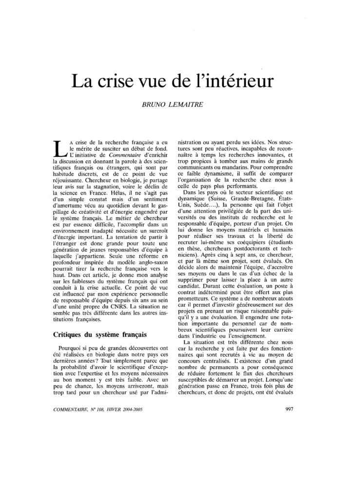 La crise vue de l’intérieur
 – page 1