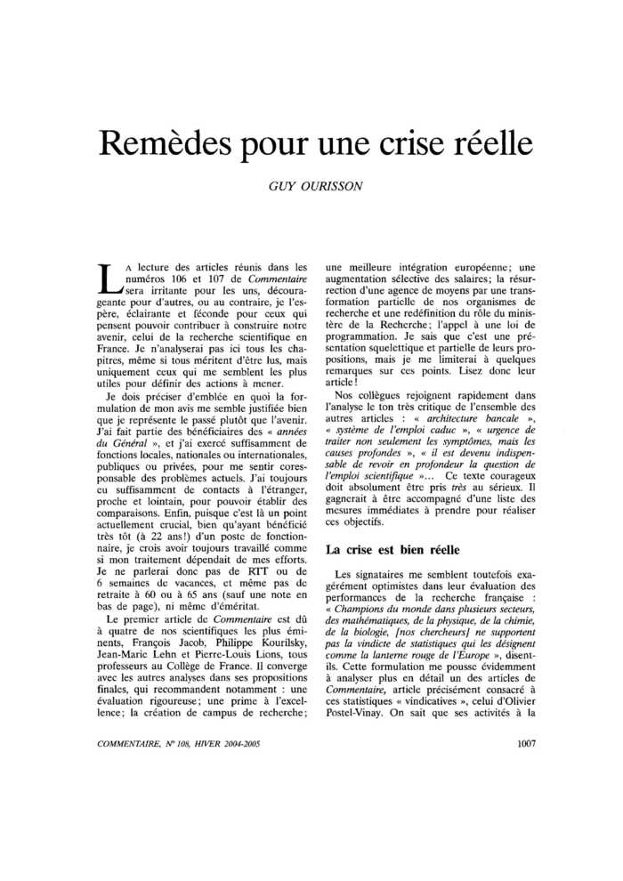 Remèdes pour une crise réelle
 – page 1