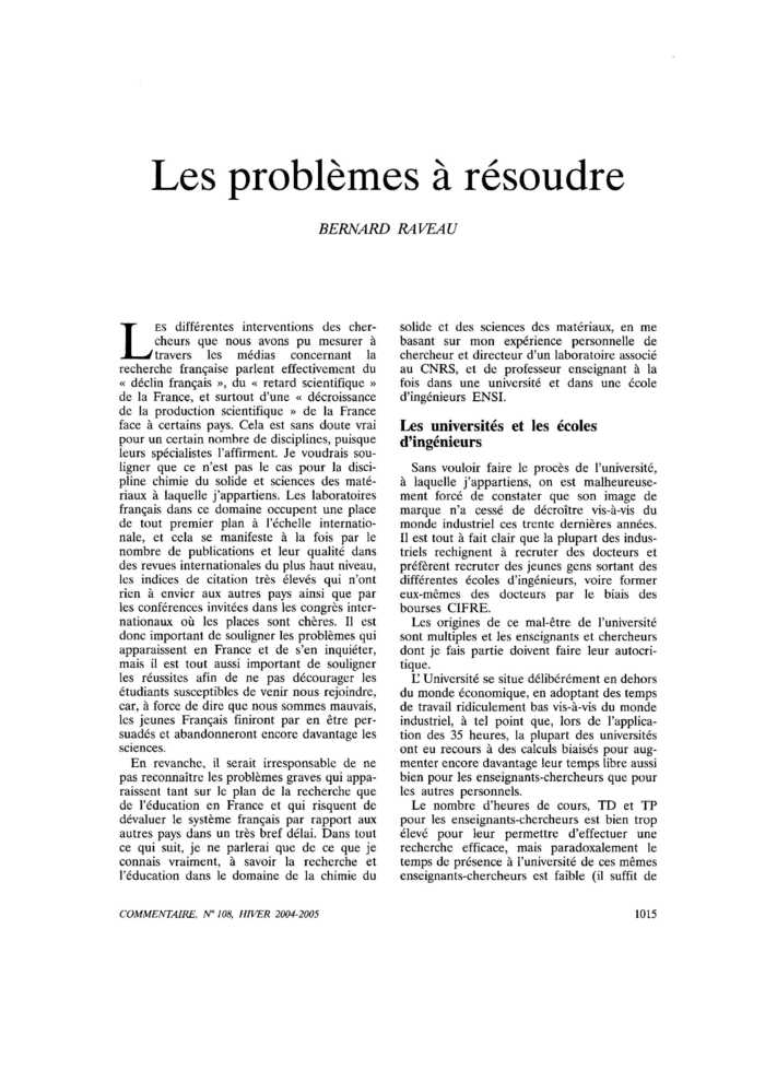 Les problèmes à résoudre
 – page 1