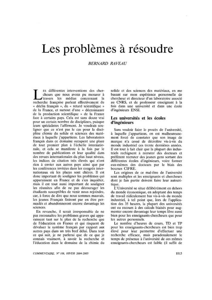 Les problèmes à résoudre
 – page 1