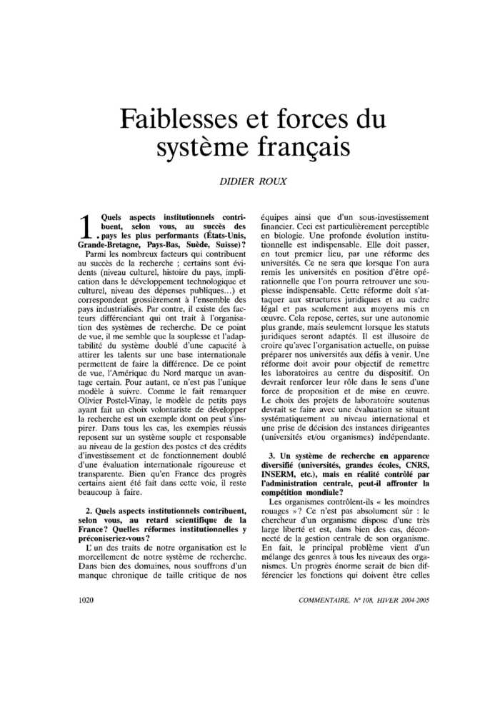 Faiblesses et forces du système français
 – page 1