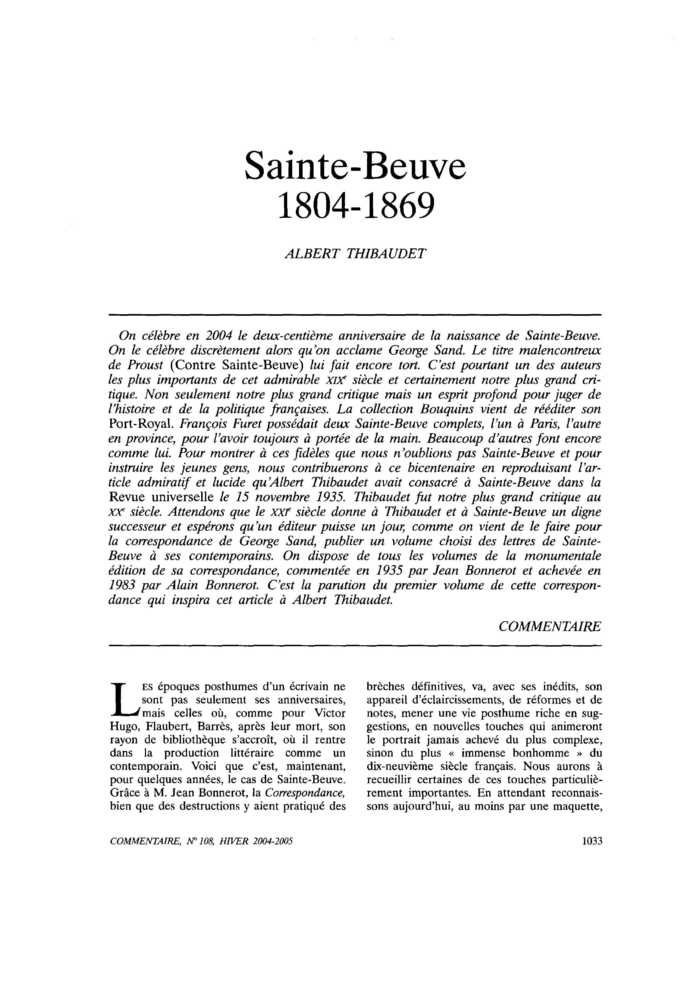 Sainte-Beuve. 1804-1869
 – page 1