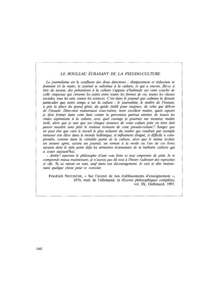 LE ROULEAU ÉCRASANT DE LA PSEUDO-CULTURE
 – page 1