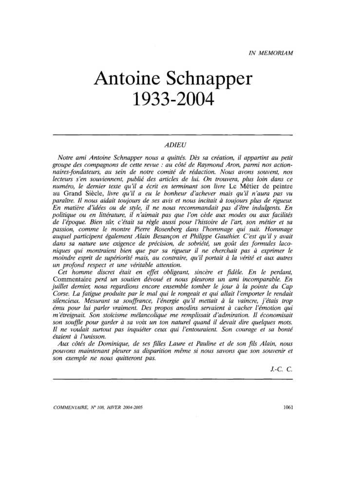 Antoine Schnapper. 1933-2004
 – page 1