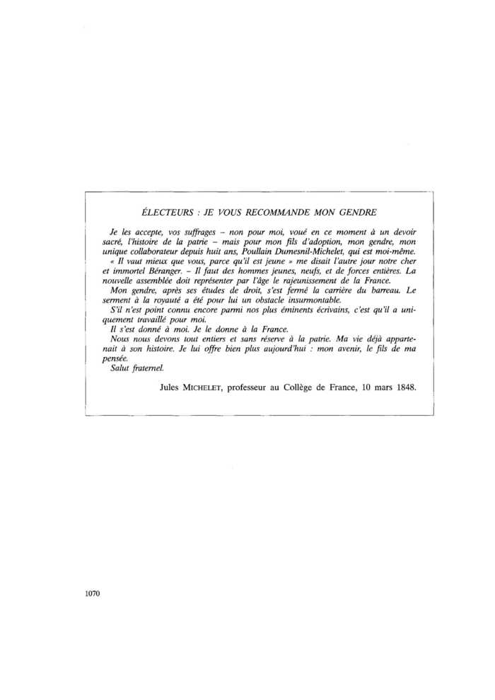 ÉLECTEURS : JE VOUS RECOMMANDE MON GENDRE
 – page 1