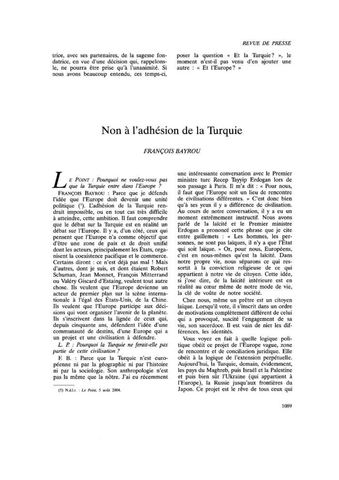 Non à l’adhésion de la Turquie
 – page 1