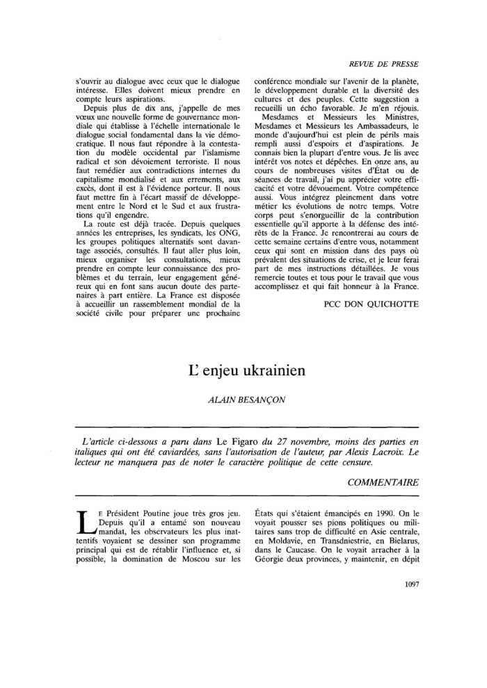 L’enjeu ukrainien
 – page 1
