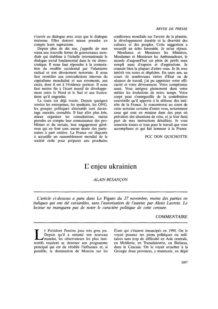 L’enjeu ukrainien
 – page 1