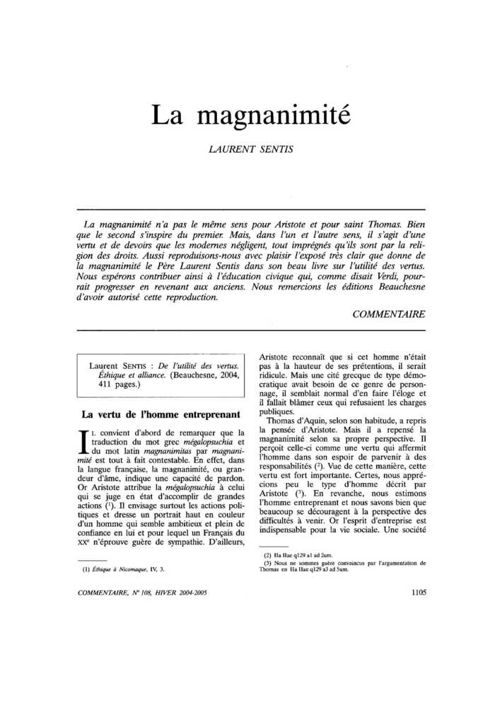 La magnanimité
 – page 1
