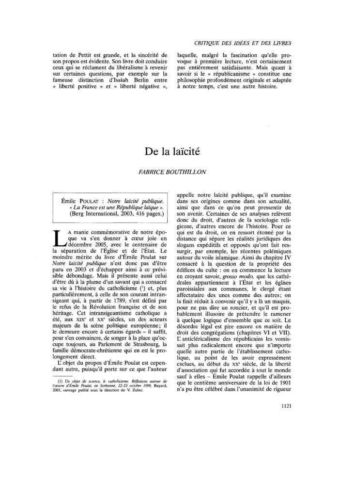 De la laïcité
 – page 1