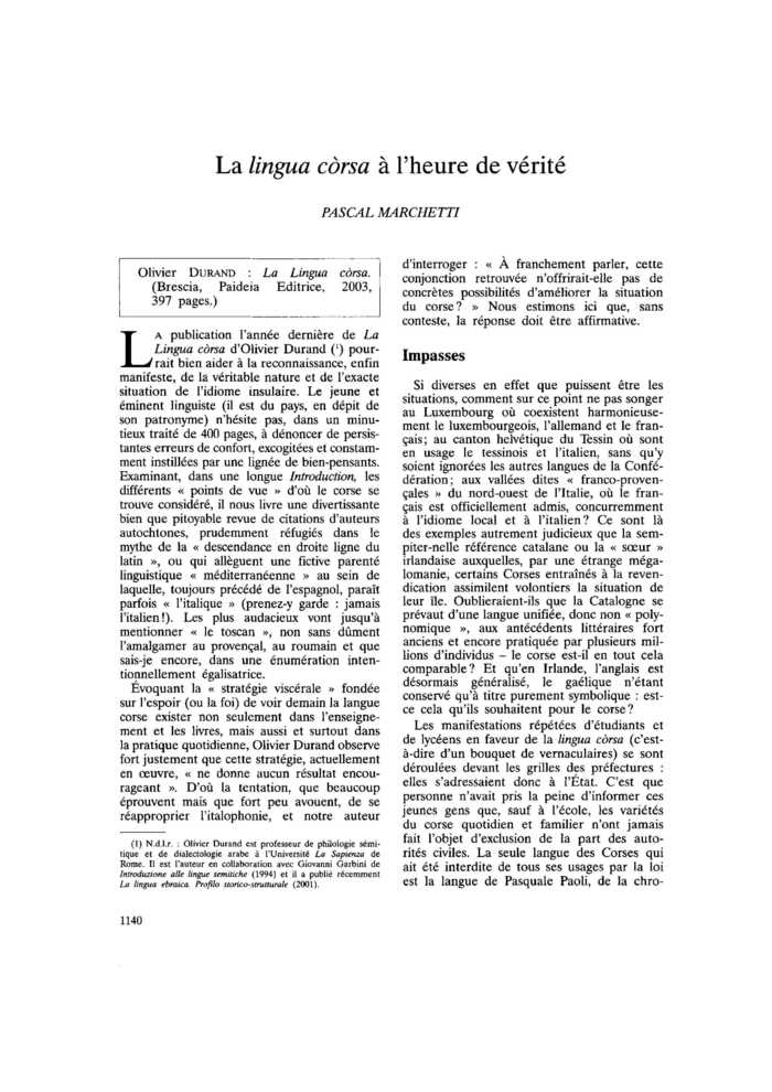La lingua corsa à l’heure de vérité
 – page 1