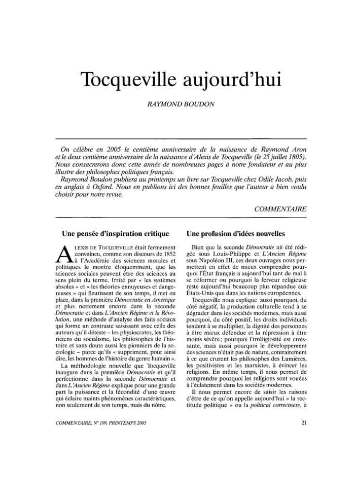 Tocqueville aujourd’hui
 – page 1