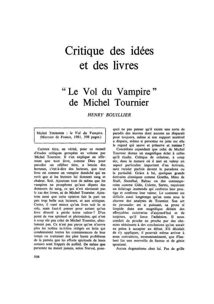 Le « Vol du Vampire »  de Michel Tournier
 – page 1